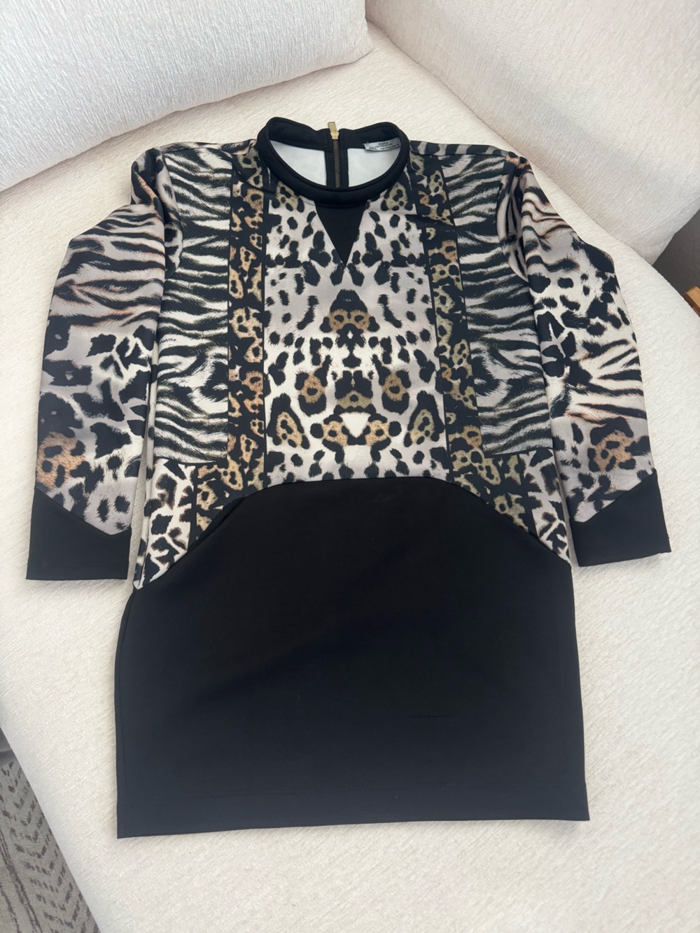 Zara mixed animal print colorblock mini dress